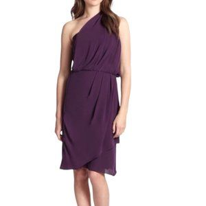 REBECCA TAYLOR Purple Eggplant One Shoulder Greek Sheer Evening Dress Size 0